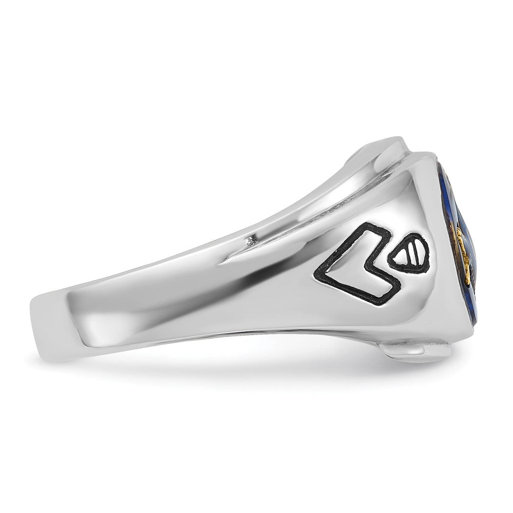 Exclusive Men's 14K White Gold Masonic Ring - Stylish Design with Imitation Blue Spinel Accent