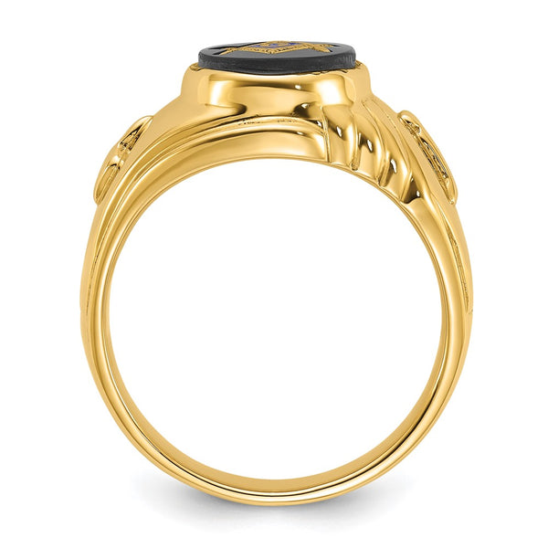 14K Men's Polished & Textured Masonic Ring with Oval Onyx