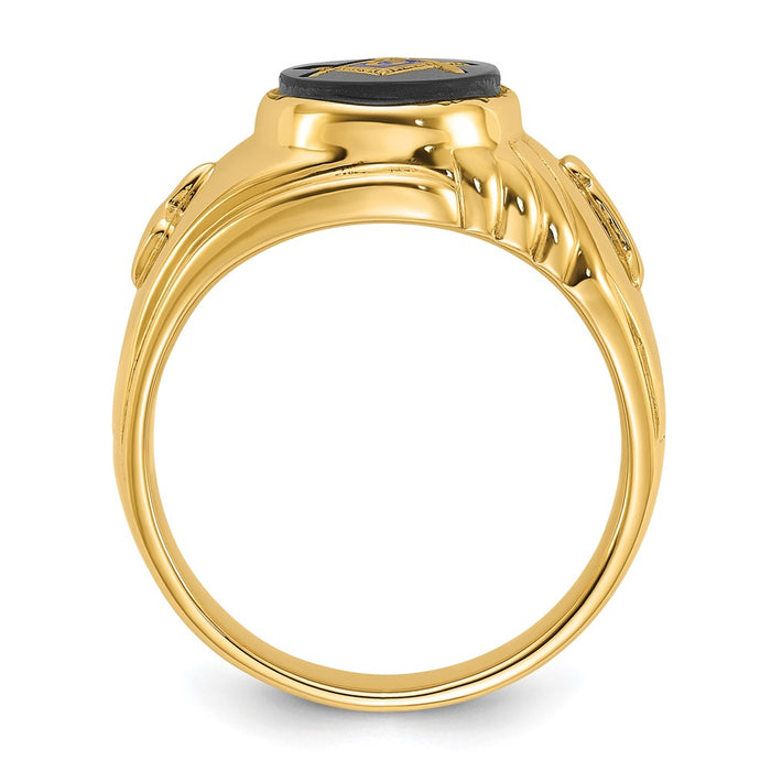 Exclusive 14K Men's Polished & Textured Masonic Ring with Oval Onyx - Stylish Value-2