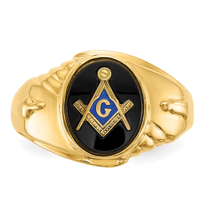 Exclusive 14K Men's Polished & Textured Masonic Ring with Oval Onyx - Stylish Value-4