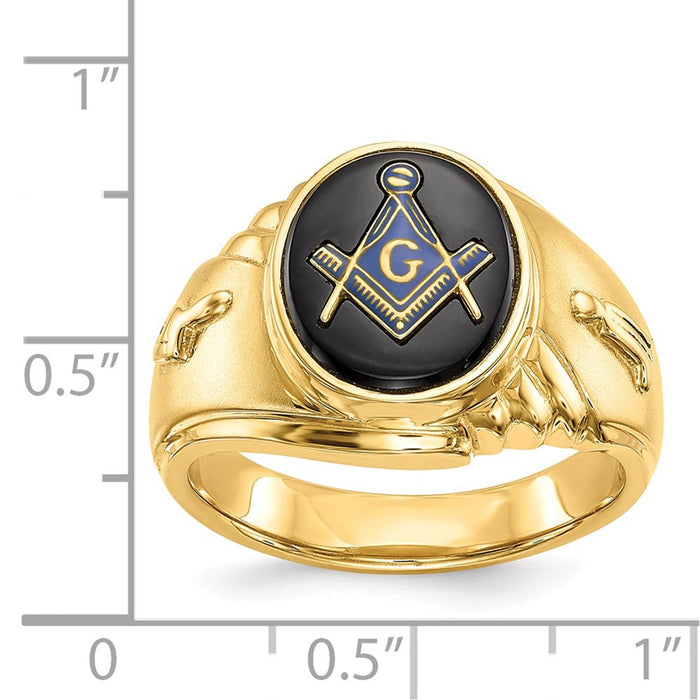 Exclusive 14K Men's Polished & Textured Masonic Ring with Oval Onyx - Stylish Value-6