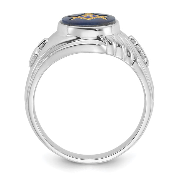 Men's 14K White Gold Masonic Ring - Imitation Blue Spinel