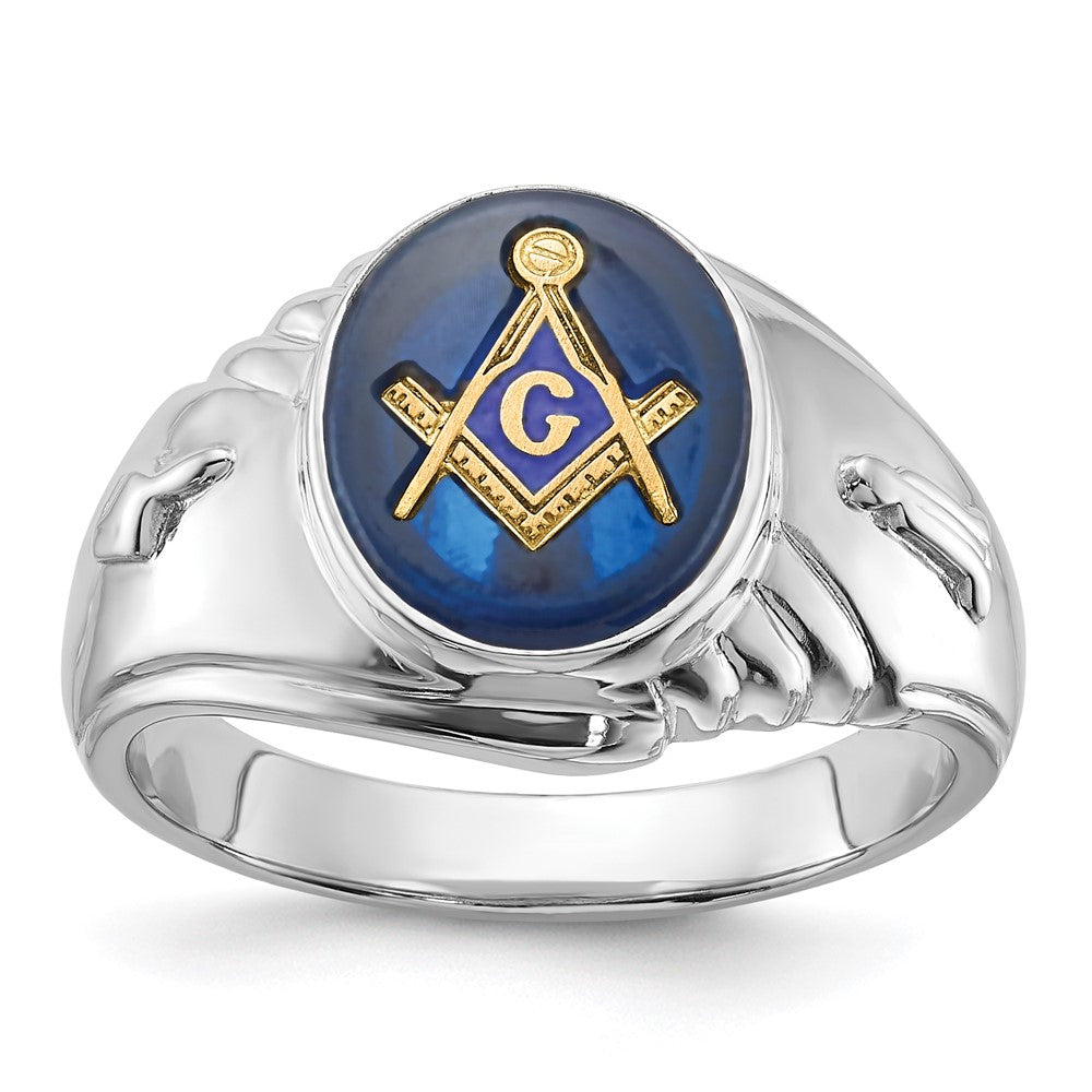 Exclusive Men's 14K White Gold Masonic Ring | Stylish Imitation Blue Spinel, Value!