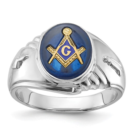 Exclusive Men's 14K White Gold Masonic Ring | Stylish Imitation Blue Spinel, Value!