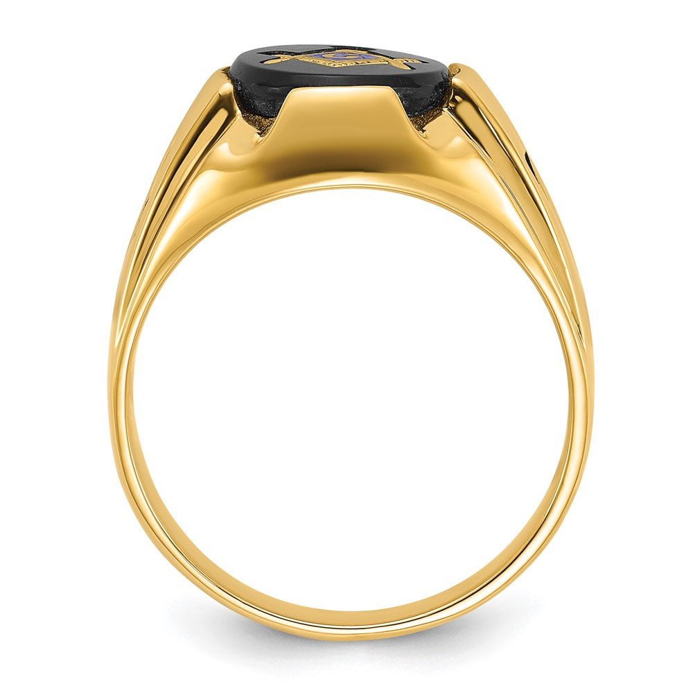 Shop Luxury 14K Men's Polished Antiqued Masonic Ring with Oval Onyx Stone