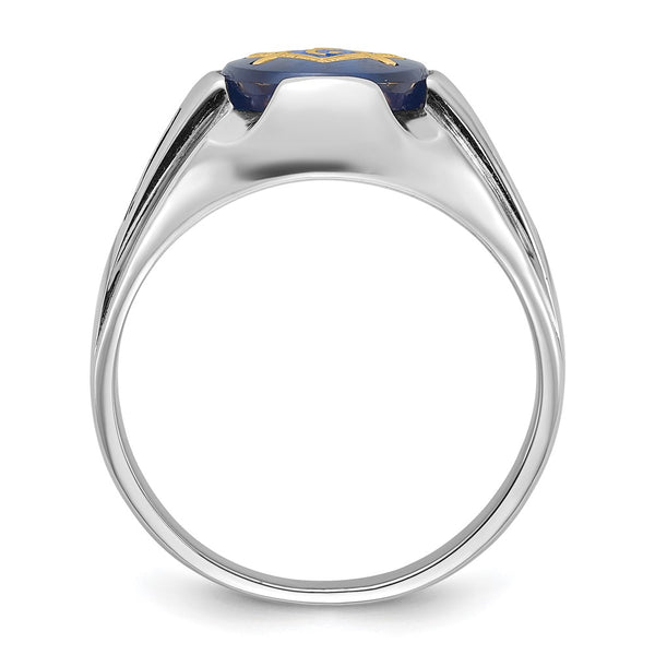Men's 14K White Gold Masonic Ring - 0.85mm Blue Spinel Accent