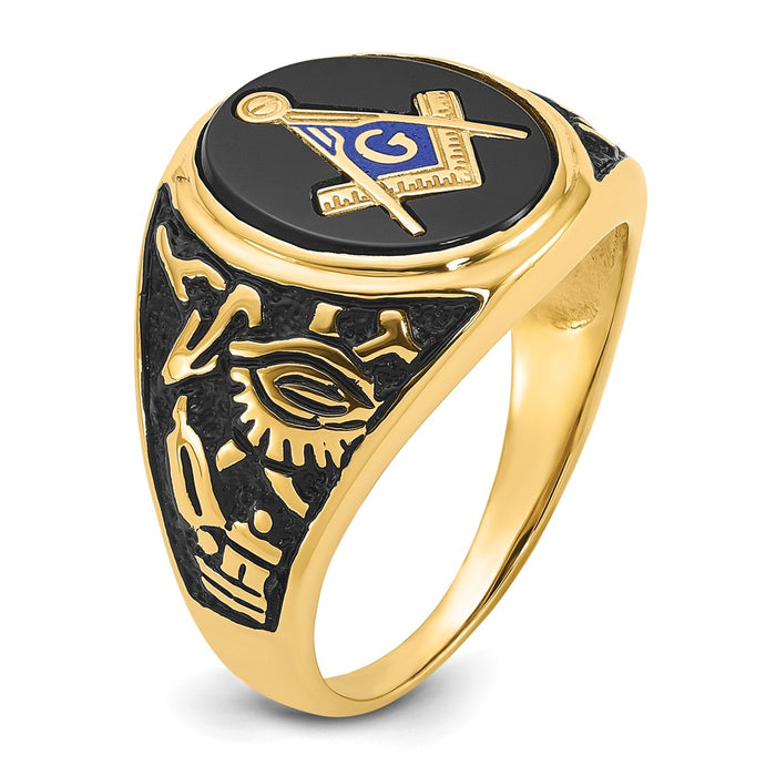 Shop Exclusive 14K Men's Masonic Ring with Onyx Stone, Stylish Finish-8