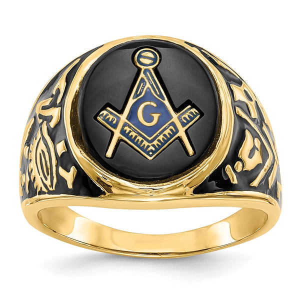 14K Men's Masonic Ring with Onyx Stone