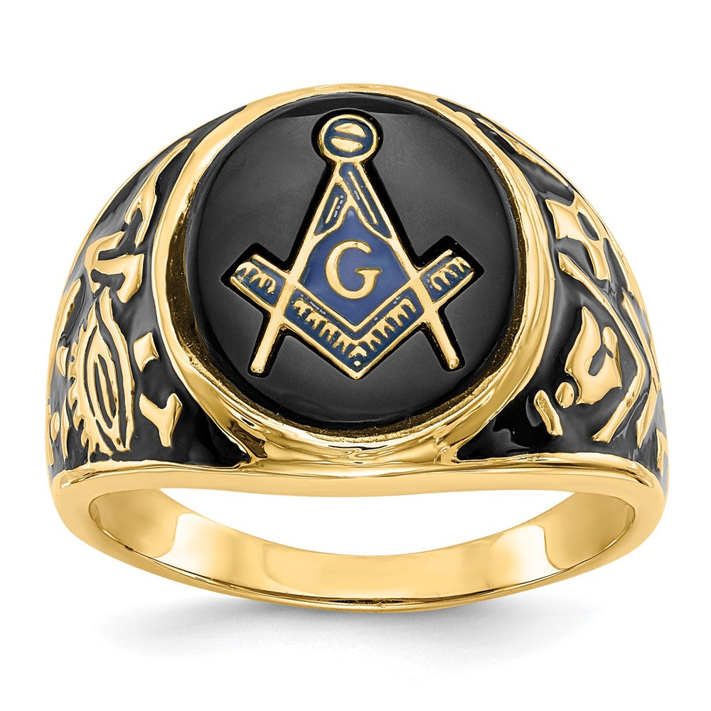 Shop Exclusive 14K Men's Masonic Ring with Onyx Stone, Stylish Finish