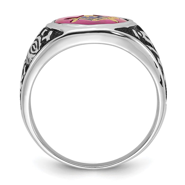 Men's 14K White Gold Masonic Ring with Lab-Created Ruby