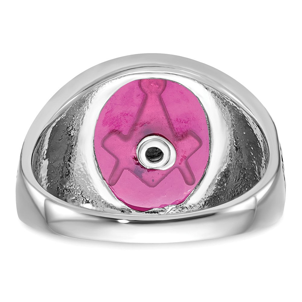 Buy Exclusive Men's 14K White Gold Masonic Ring with Lab-Created Ruby, Stylish Finish