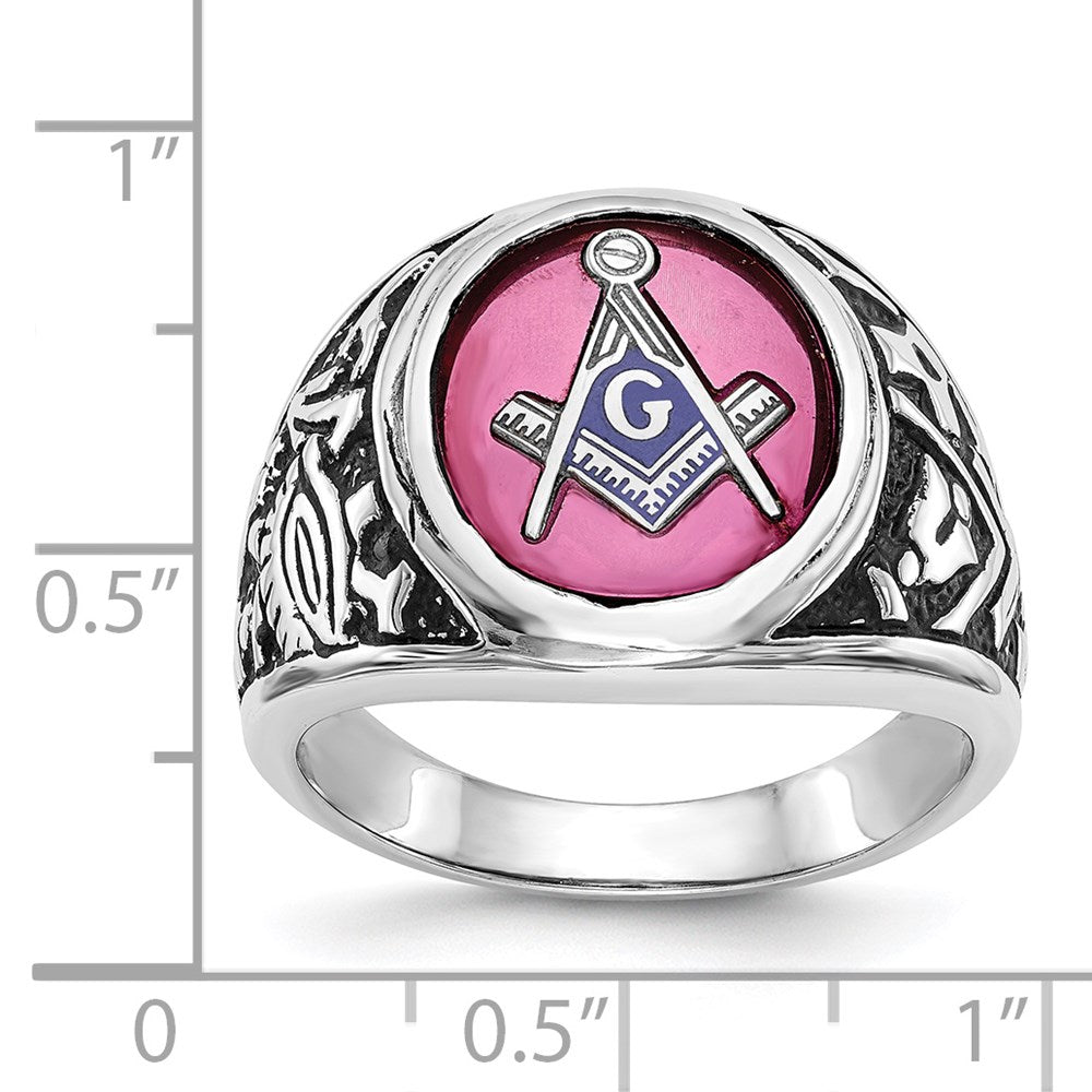 Buy Exclusive Men's 14K White Gold Masonic Ring with Lab-Created Ruby, Stylish Finish