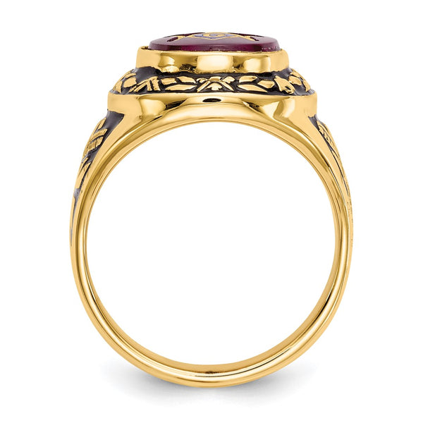 14K Men's Masonic Ring with Lab-Created Ruby
