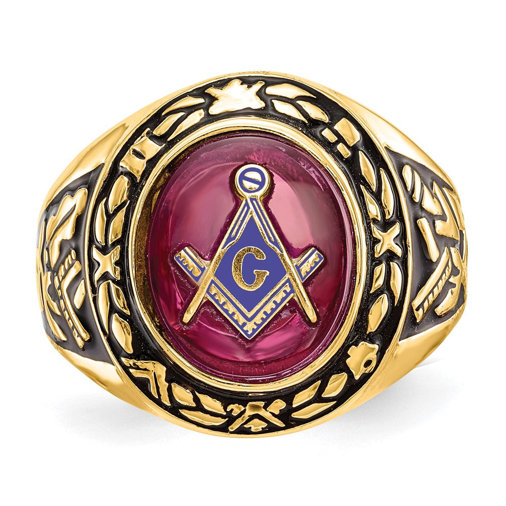 Buy Exclusive 14K Men's Masonic Ring with Lab-Created Ruby - Stylish Design