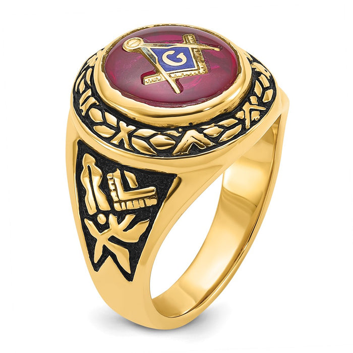 Buy Exclusive 14K Men's Masonic Ring with Lab-Created Ruby - Stylish Design-8