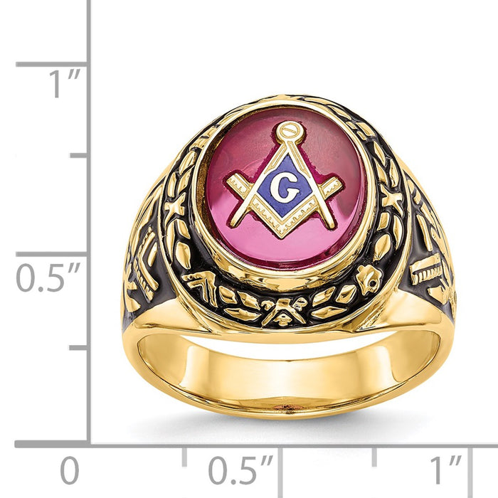 Buy Exclusive 14K Men's Masonic Ring with Lab-Created Ruby - Stylish Design-3