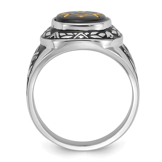 Exclusive Men's 14K White Gold Masonic Ring with Onyx - Stylish Design
