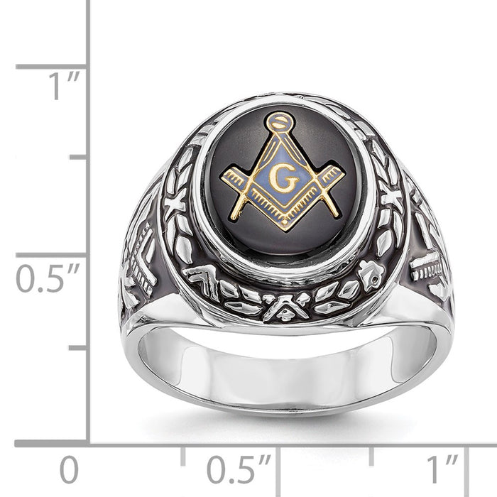 Exclusive Men's 14K White Gold Masonic Ring with Onyx - Stylish Design-3