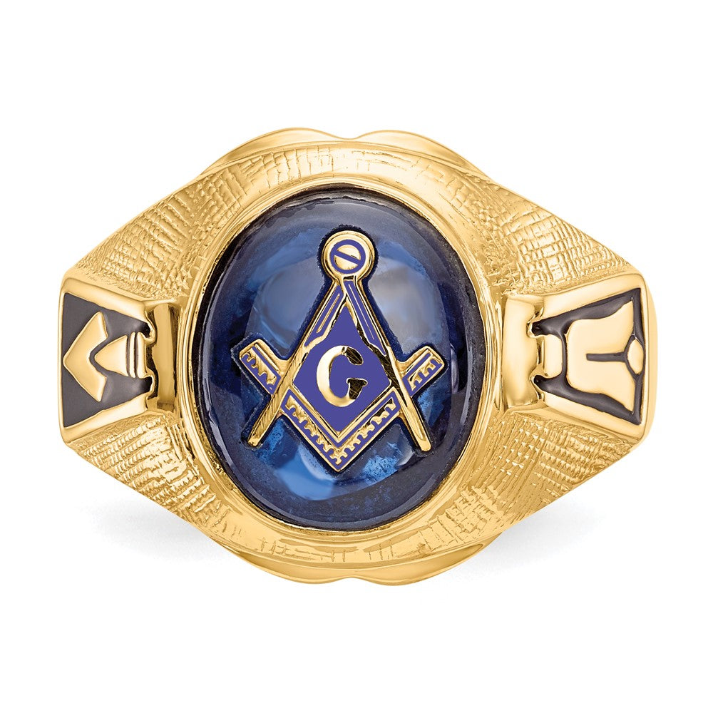 High-Quality Men's 14K Gold Masonic Ring with Blue Spinel - Stylish Value!