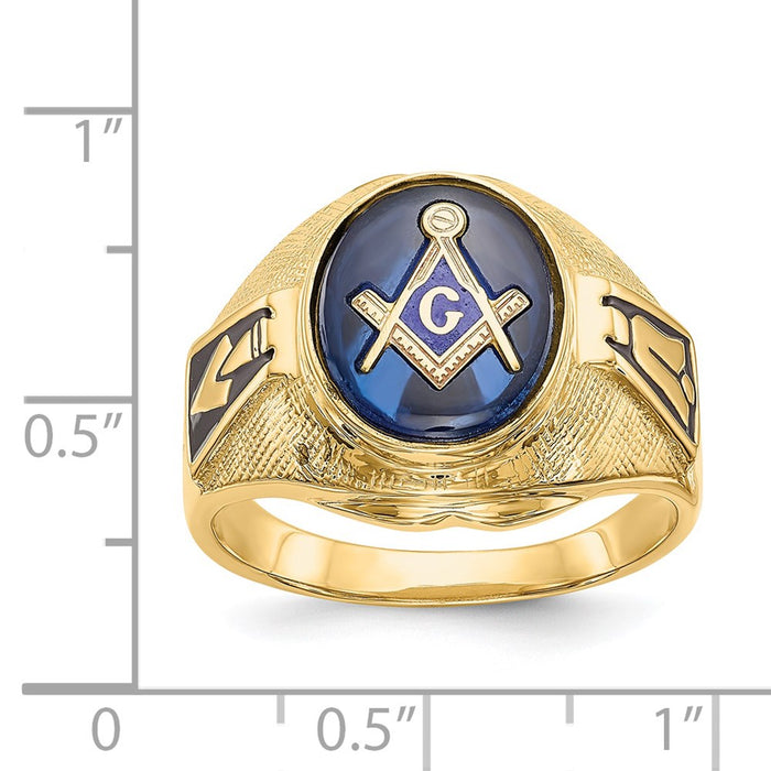 High-Quality Men's 14K Gold Masonic Ring with Blue Spinel - Stylish Value!-3