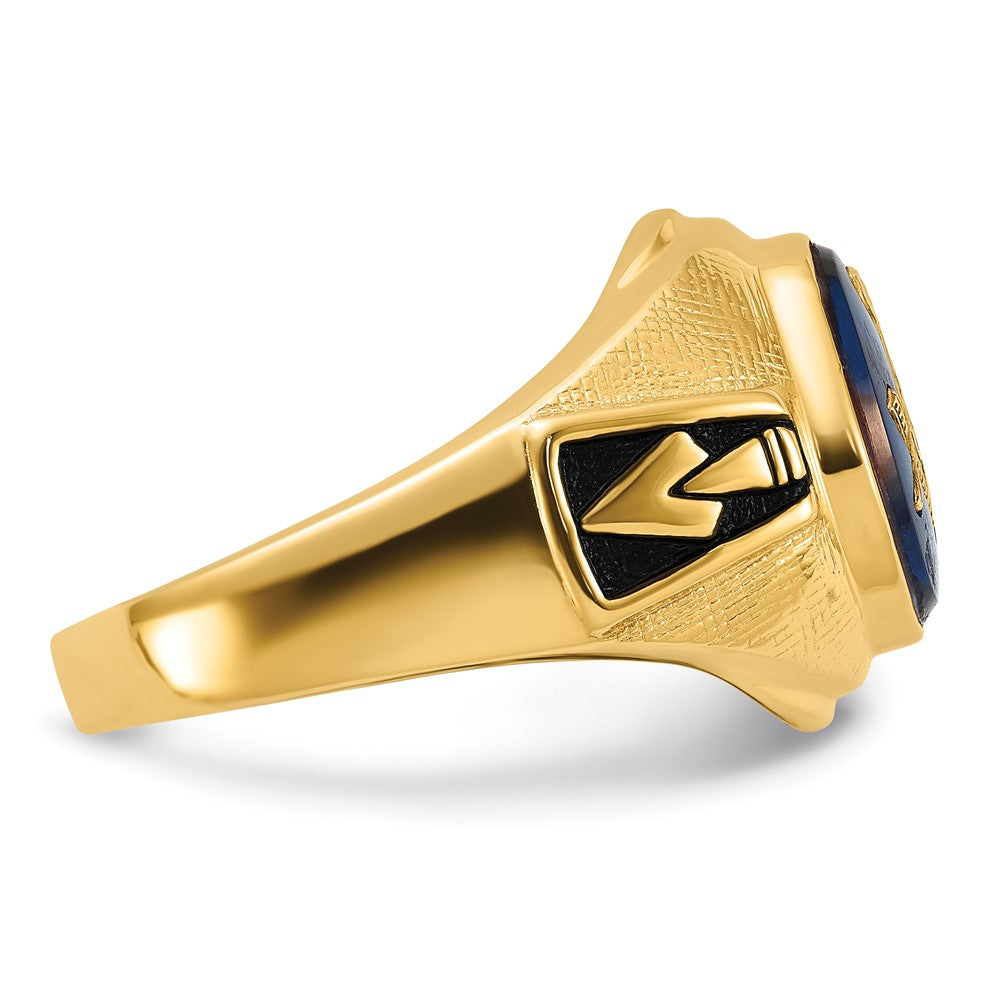 High-Quality Men's 14K Gold Masonic Ring with Blue Spinel - Stylish Value!