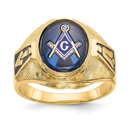 High-Quality Men's 14K Gold Masonic Ring with Blue Spinel - Stylish Value!