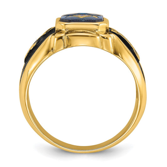 High-Quality 14K Men's Masonic Ring - Stylish Design with Imitation Blue Spinel