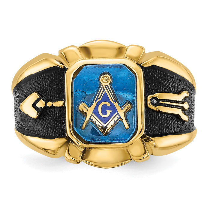 High-Quality 14K Men's Masonic Ring - Stylish Design with Imitation Blue Spinel-4