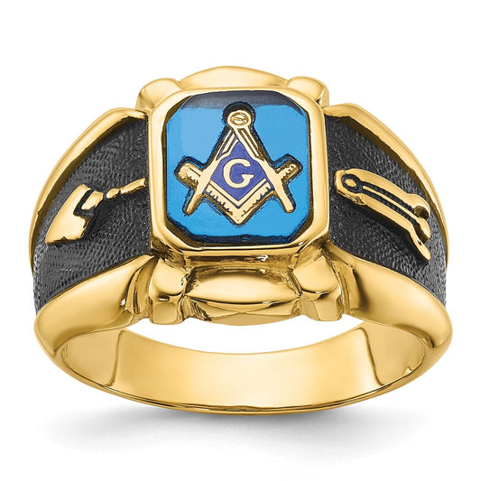 High-Quality 14K Men's Masonic Ring - Stylish Design with Imitation Blue Spinel