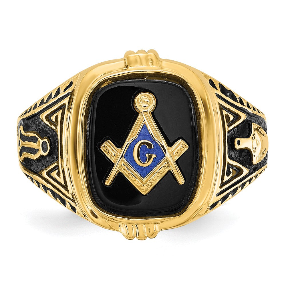 Designer 14K Men's Masonic Ring with Onyx - Affordable Luxury, Stylish Finish