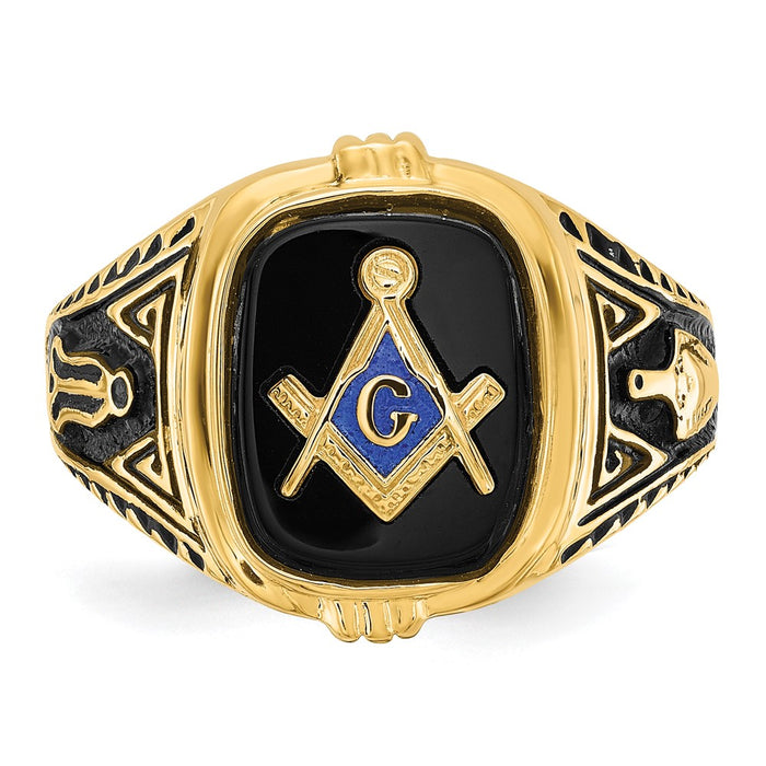 Designer 14K Men's Masonic Ring with Onyx - Affordable Luxury, Stylish Finish-4