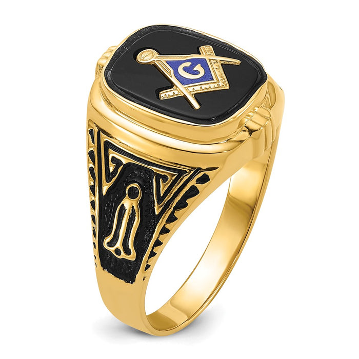 Designer 14K Men's Masonic Ring with Onyx - Affordable Luxury, Stylish Finish-7