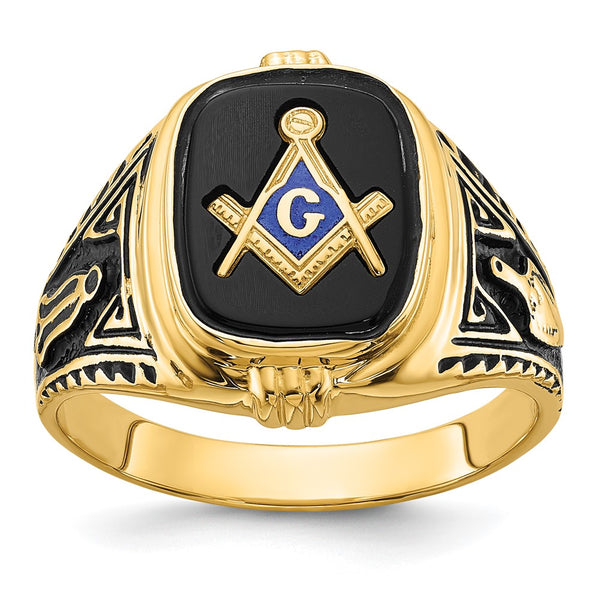 14K Men's Masonic Ring with Onyx