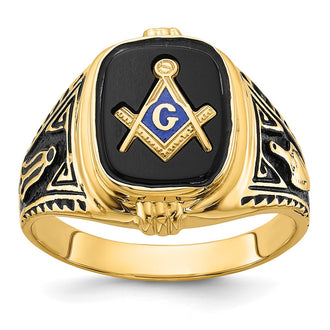 Designer 14K Men's Masonic Ring with Onyx - Affordable Luxury, Stylish Finish