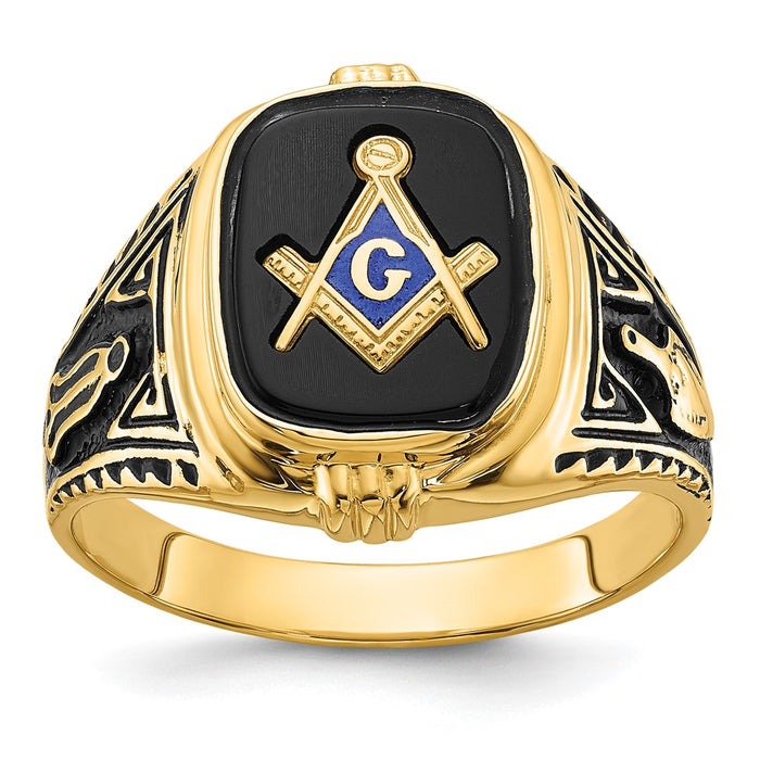 Designer 14K Men's Masonic Ring with Onyx - Affordable Luxury, Stylish Finish-1