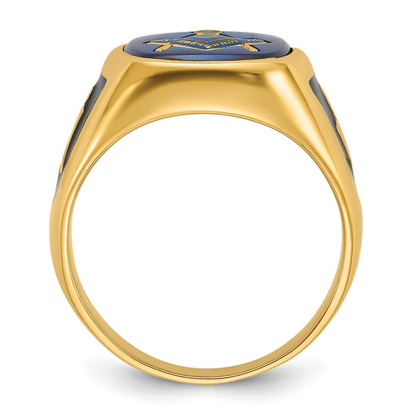14k Men's Masonic Ring - Polished Blue Spinel