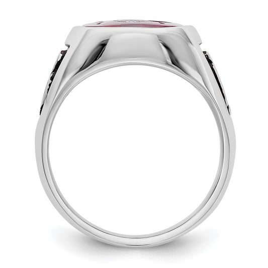 Buy Stylish Men's 14K White Gold Masonic Ring with Ruby & Enamel Finish