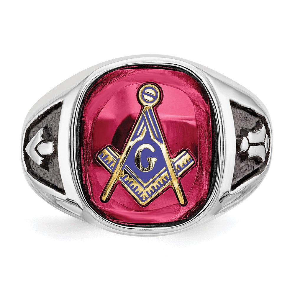 Buy Stylish Men's 14K White Gold Masonic Ring with Ruby & Enamel Finish