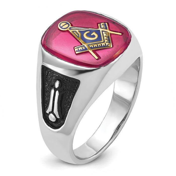 Buy Stylish Men's 14K White Gold Masonic Ring with Ruby & Enamel Finish-8