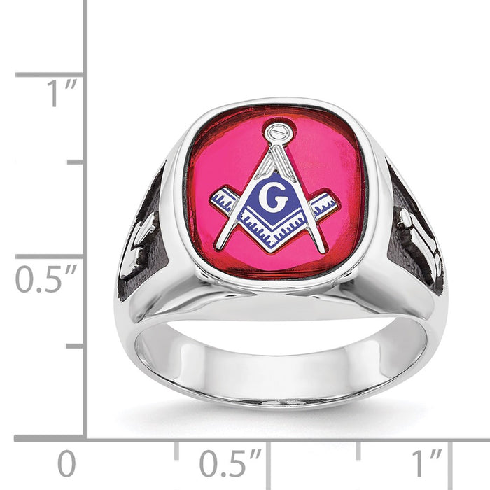 Buy Stylish Men's 14K White Gold Masonic Ring with Ruby & Enamel Finish-3