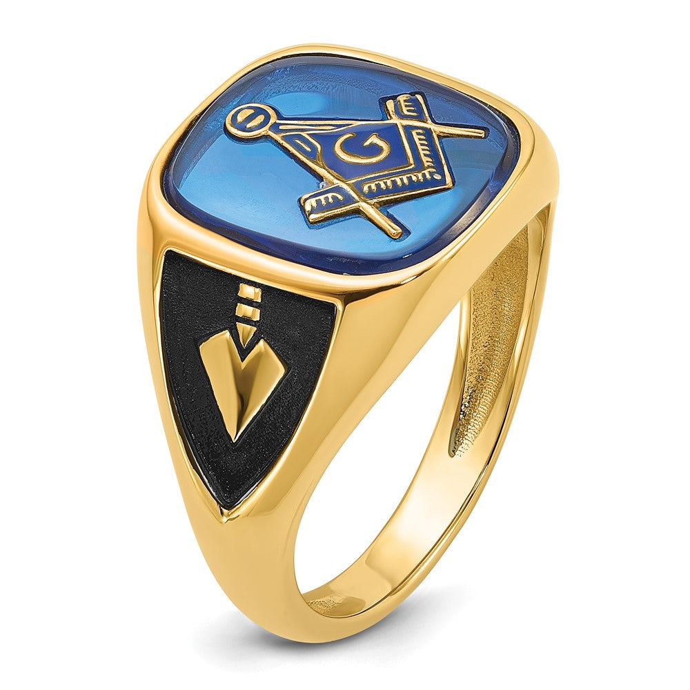 Buy Exclusive 14K Men's Masonic Ring - Polished, Antiqued, Textured Finish, Stylish Imitation Blue Spinel