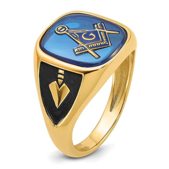 Buy Exclusive 14K Men's Masonic Ring - Polished, Antiqued, Textured Finish, Stylish Imitation Blue Spinel-7