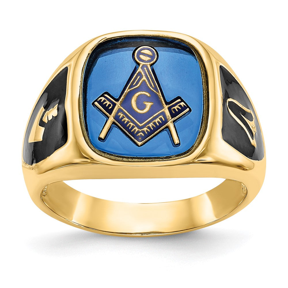 Shop Stylish Men's 14K White Gold Masonic Ring with Textured Finish & Imitation Blue Spinel