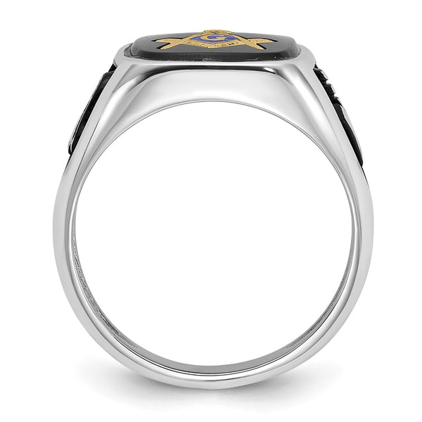 14K White Gold Masonic Ring with Onyx Accents