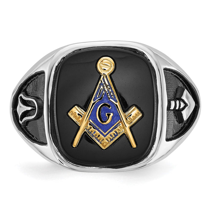 Exclusive 14K White Gold Masonic Ring with Onyx Accents - Stylish Design-4