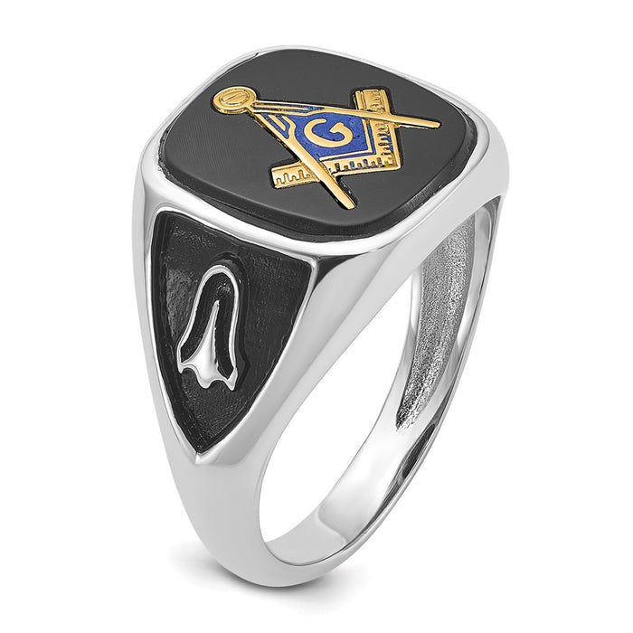 Exclusive 14K White Gold Masonic Ring with Onyx Accents - Stylish Design-8