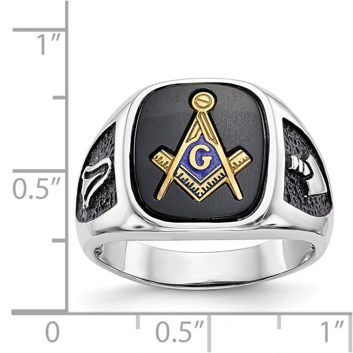 Exclusive 14K White Gold Masonic Ring with Onyx Accents - Stylish Design-6