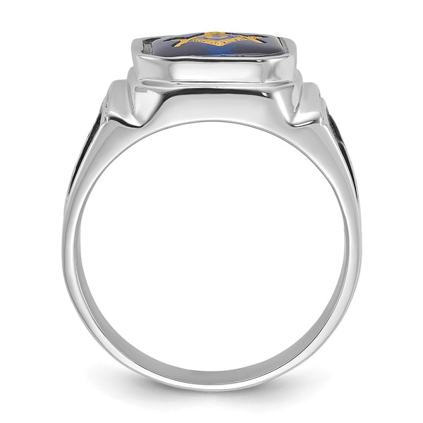 14K White Gold Masonic Ring with Blue Spinel Accents - 10g