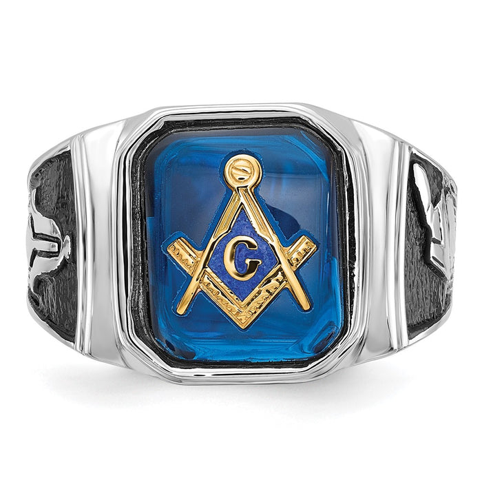 Order Stylish 14K White Gold Masonic Ring with Blue Spinel Accents - 10g-5