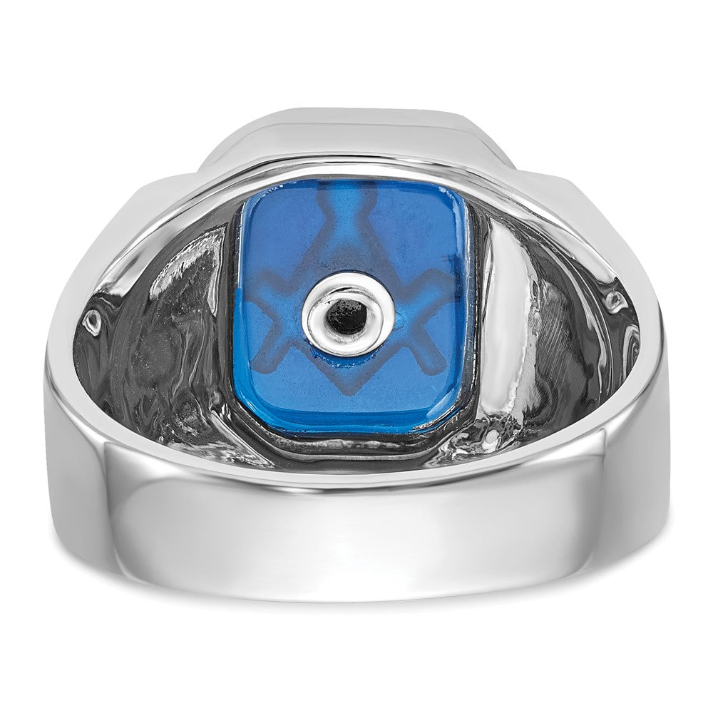 Order Stylish 14K White Gold Masonic Ring with Blue Spinel Accents - 10g